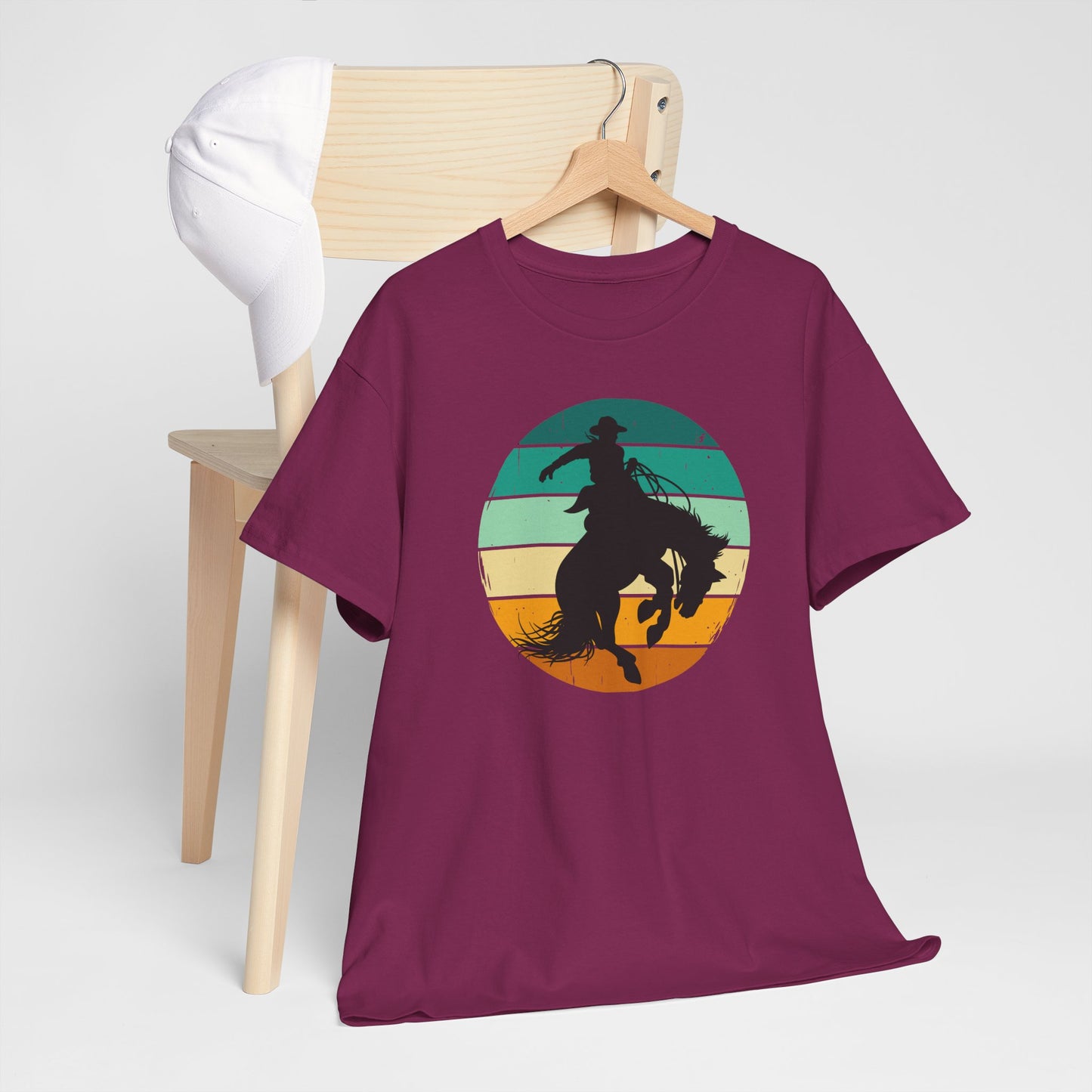 Ride It! Retro Cowboy Unisex Heavy Cotton Tee Rodeo, Honky Tonk, Concert, County Fair -Great Layering Tee. 8 Great Colors to Choose From