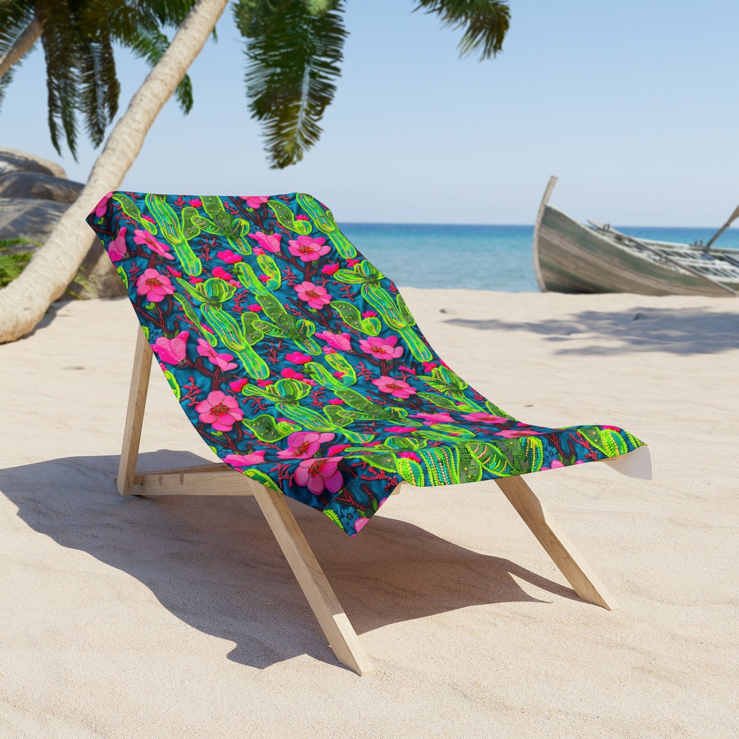 Funky Cactus Vibrant Trendy Western Beach Towel - Cactus Flower Neon Beach Must Have Honeymoon Boho Family Vacation