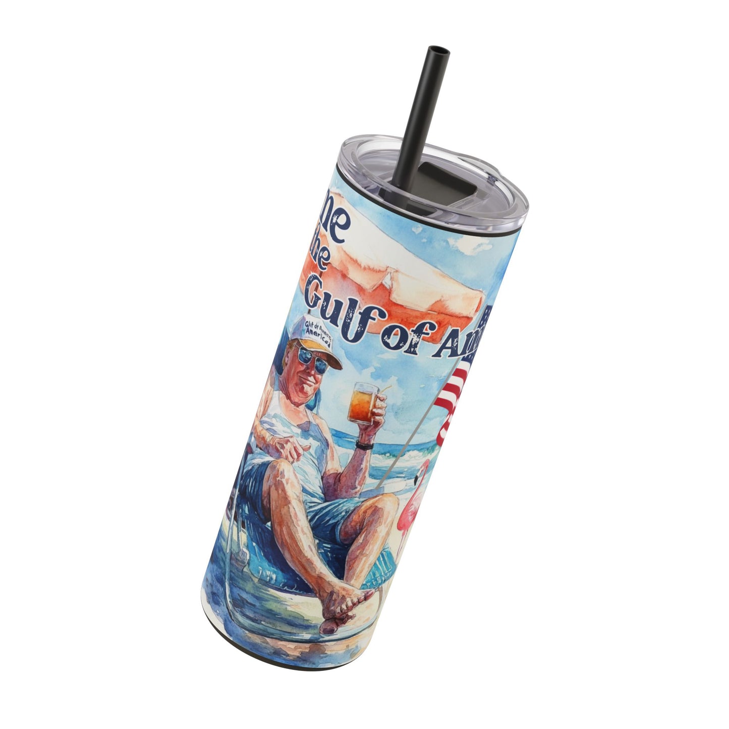 Trump Gulf of America Slim 20 oz Tumbler, Beach Tumbler, River Tumbler, Patriotic Cup, Tumbler with Straw