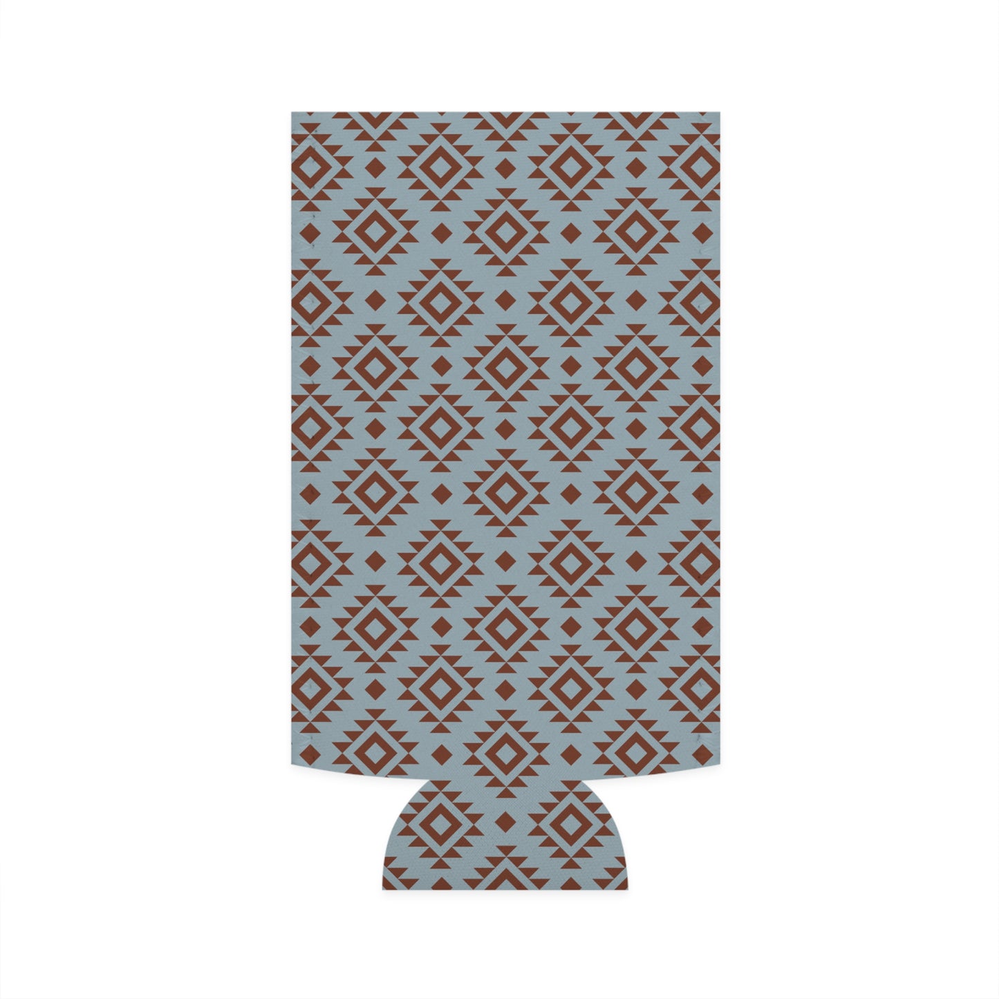 Western Blue Aztec Vibe Stylish Slim Can Cooler - Geometric Brown & Blue Design For Your Favorite Beverage