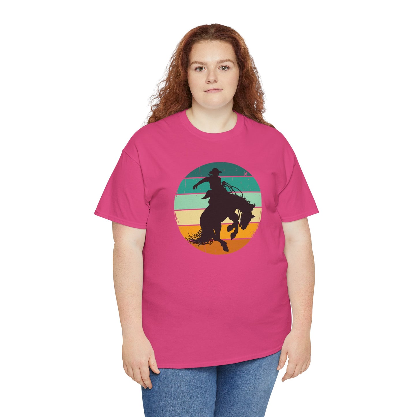 Ride It! Retro Cowboy Unisex Heavy Cotton Tee Rodeo, Honky Tonk, Concert, County Fair -Great Layering Tee. 8 Great Colors to Choose From