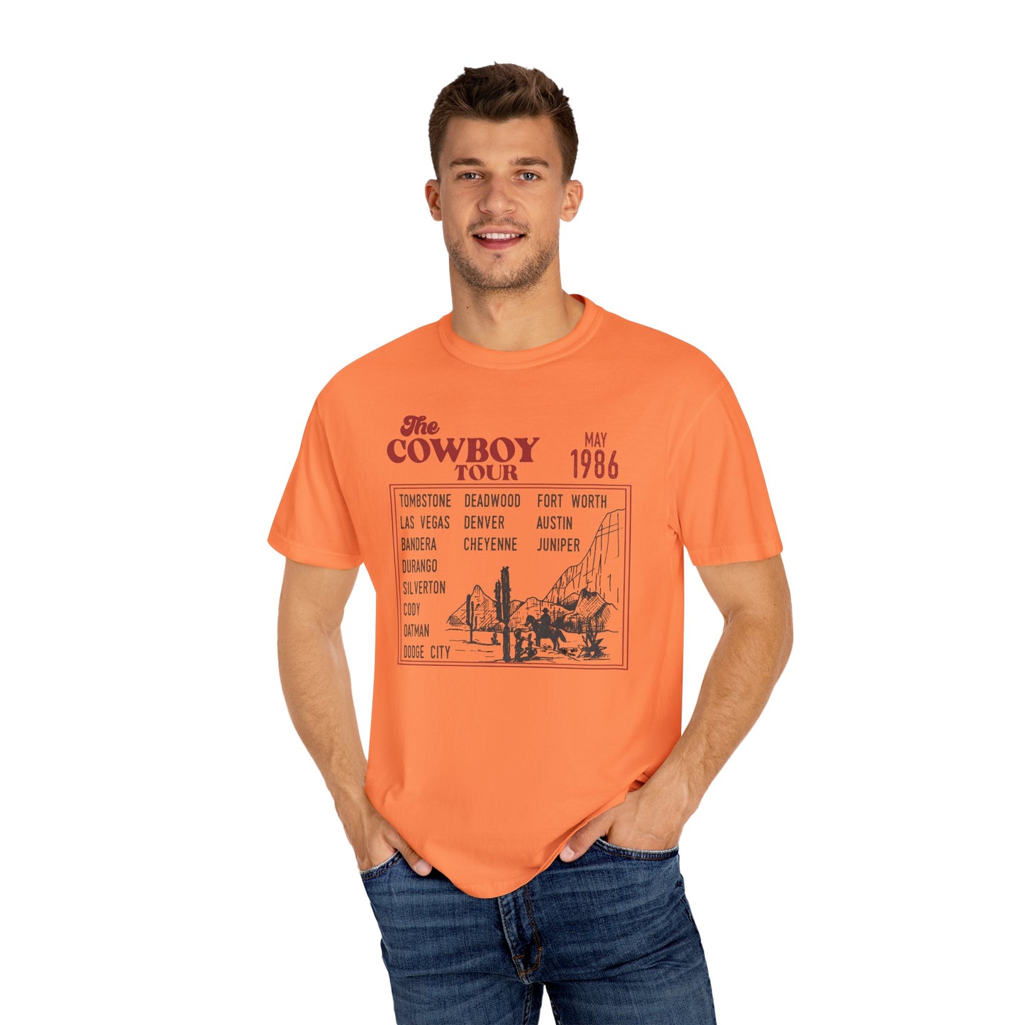 Vintage Cowboy Tour Unisex T-shirt - 1986 Cattle Drive Nostalgic
