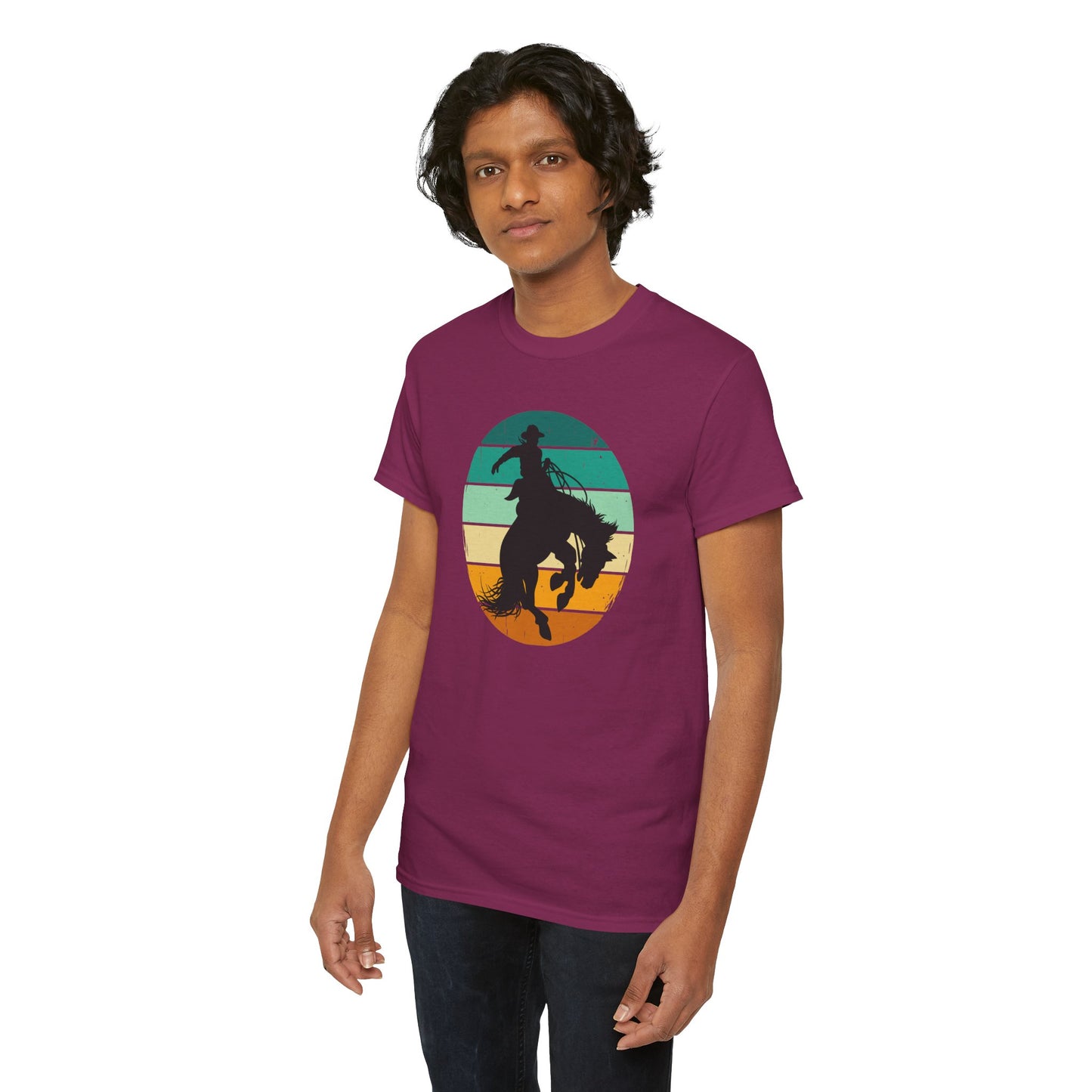 Ride It! Retro Cowboy Unisex Heavy Cotton Tee Rodeo, Honky Tonk, Concert, County Fair -Great Layering Tee. 8 Great Colors to Choose From