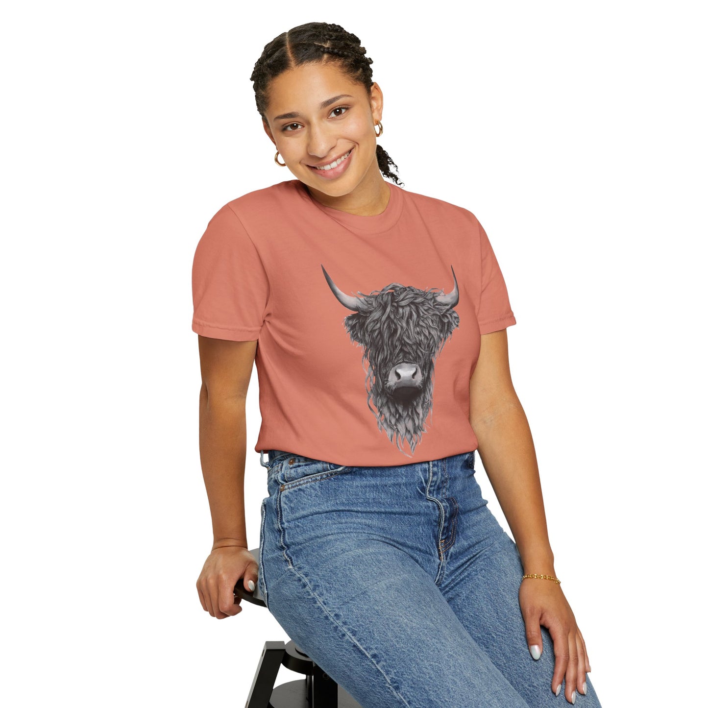 Rustic Highland Cow T-Shirt - Unisex Garment-Dyed Tee Western Vibe Top Great for Layering Spring Summer