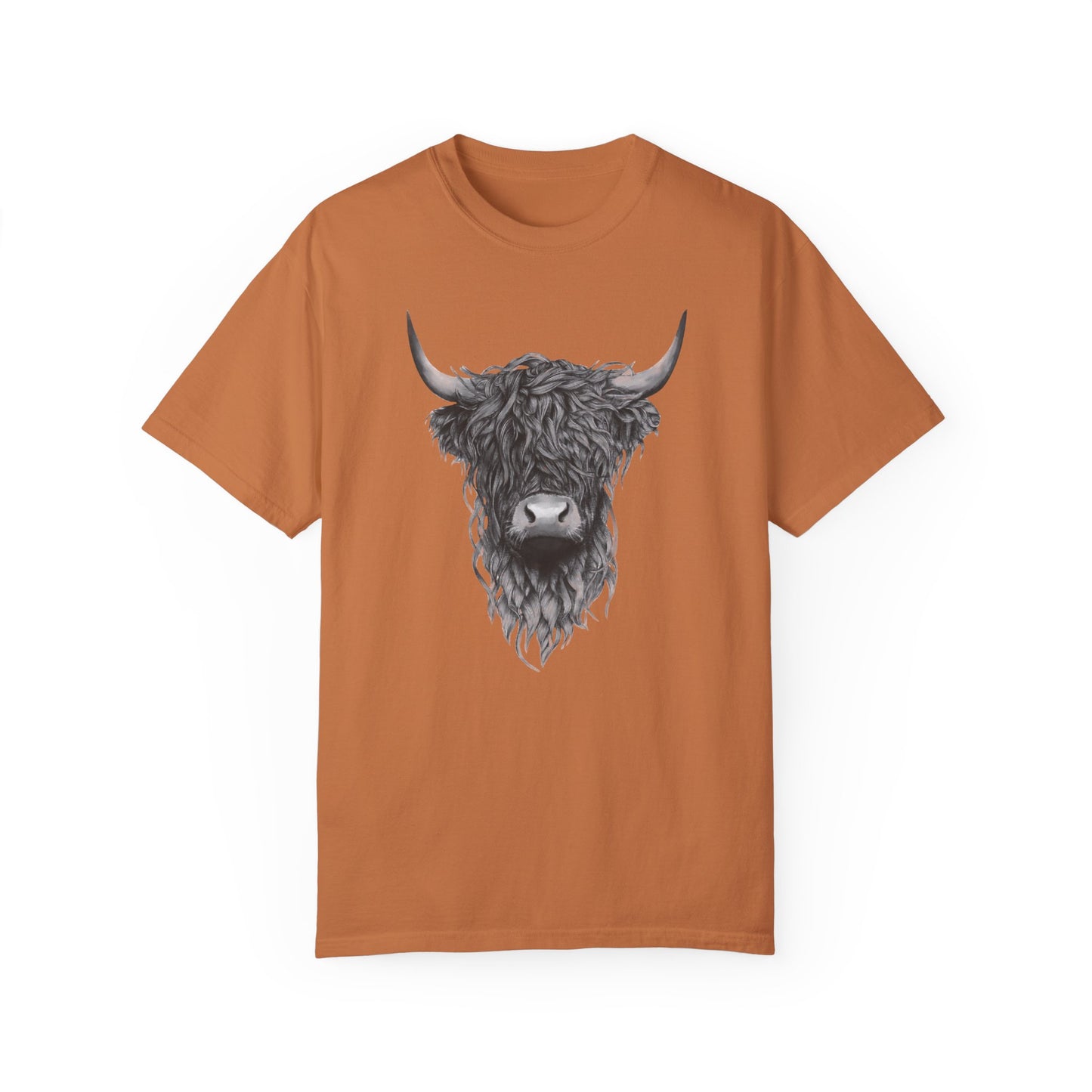 Rustic Highland Cow T-Shirt - Unisex Garment-Dyed Tee Western Vibe Top Great for Layering Spring Summer
