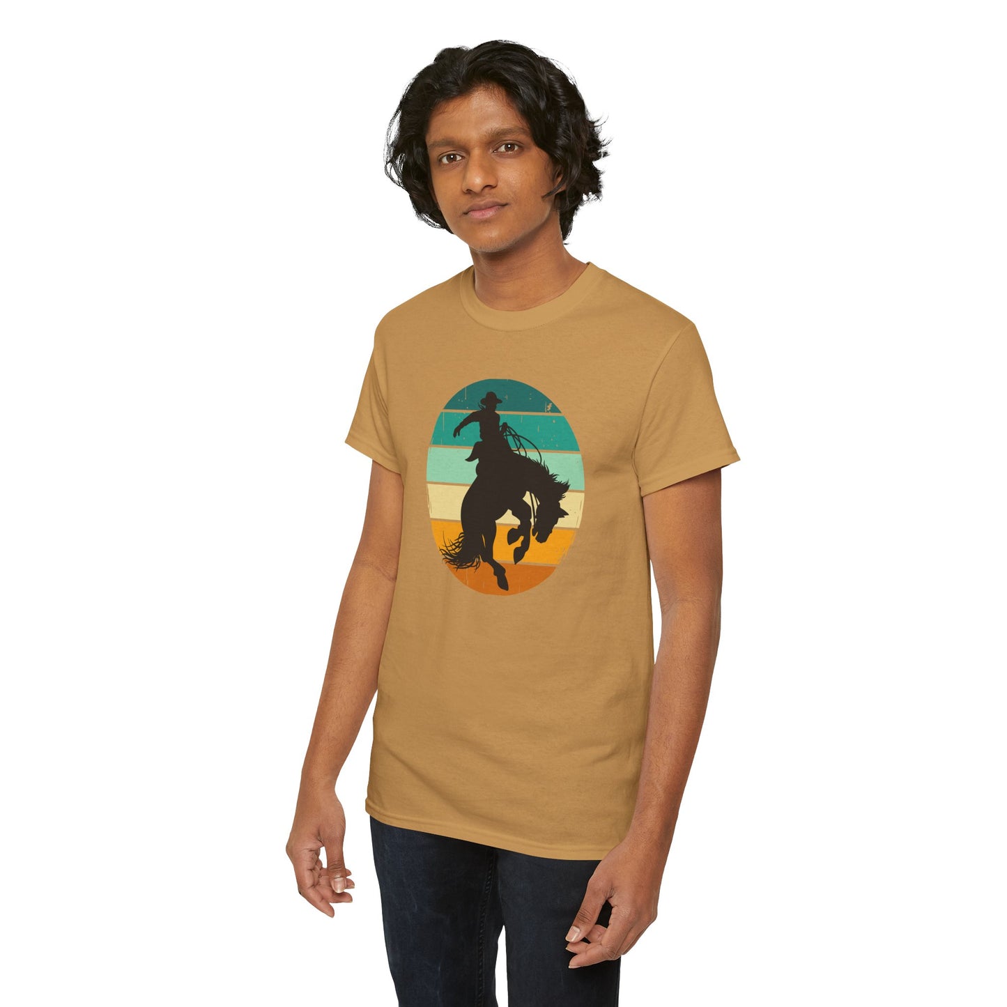 Ride It! Retro Cowboy Unisex Heavy Cotton Tee Rodeo, Honky Tonk, Concert, County Fair -Great Layering Tee. 8 Great Colors to Choose From