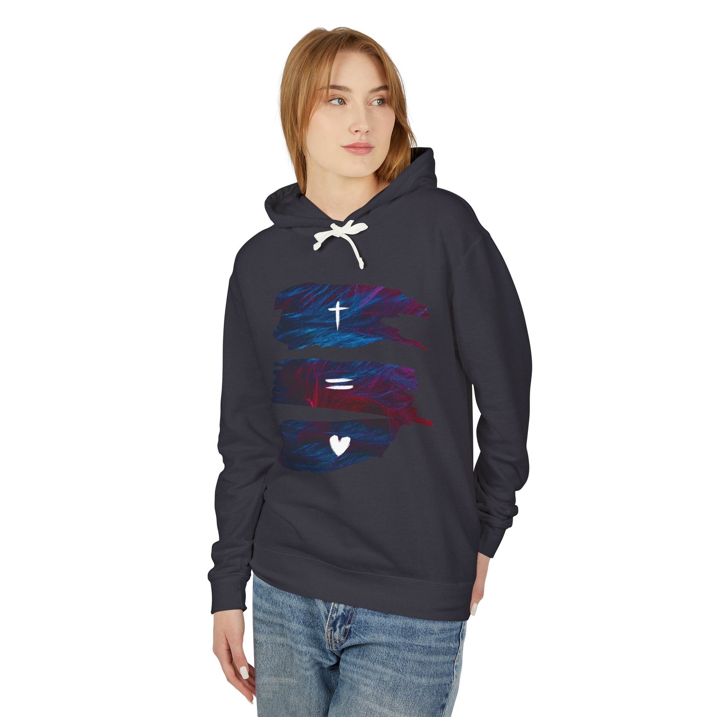 Faith Equals Love Unisex Lightweight Hooded Sweatshirt Mothers Day Fathers Day Easter Gift