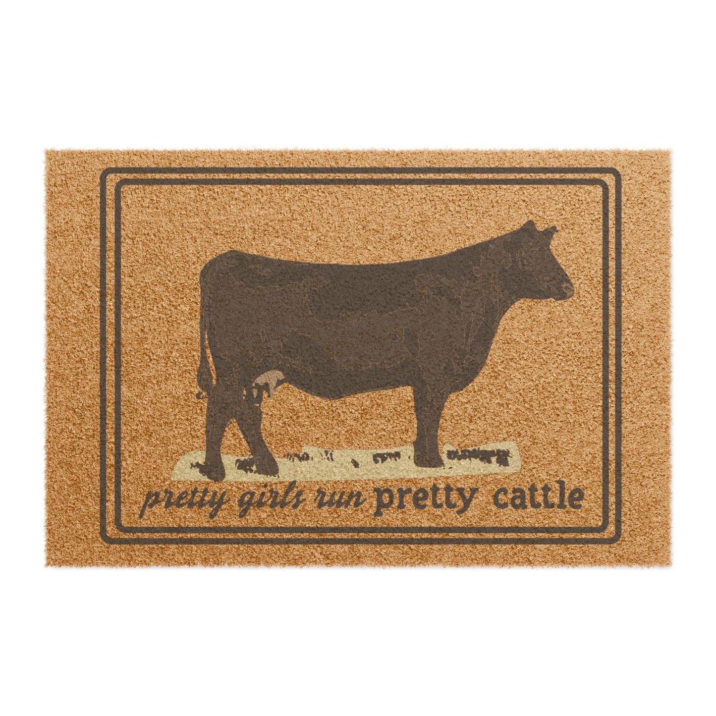 Pretty Girls Run Pretty Cattle Custom Cow Doormat - Charming Entrance Mat, Farmhouse Decor, Unique Home Gift, Country Style, Natural Fiber