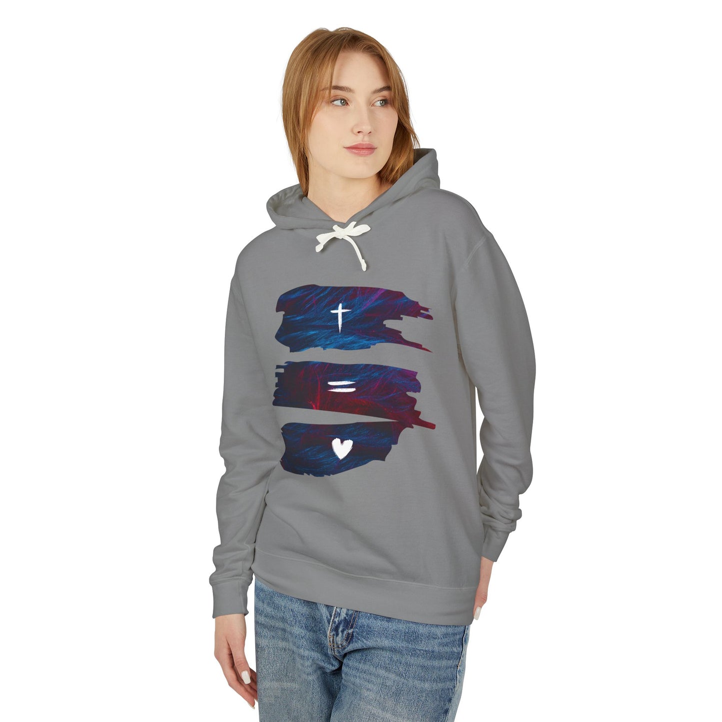 Faith Equals Love Unisex Lightweight Hooded Sweatshirt Mothers Day Fathers Day Easter Gift