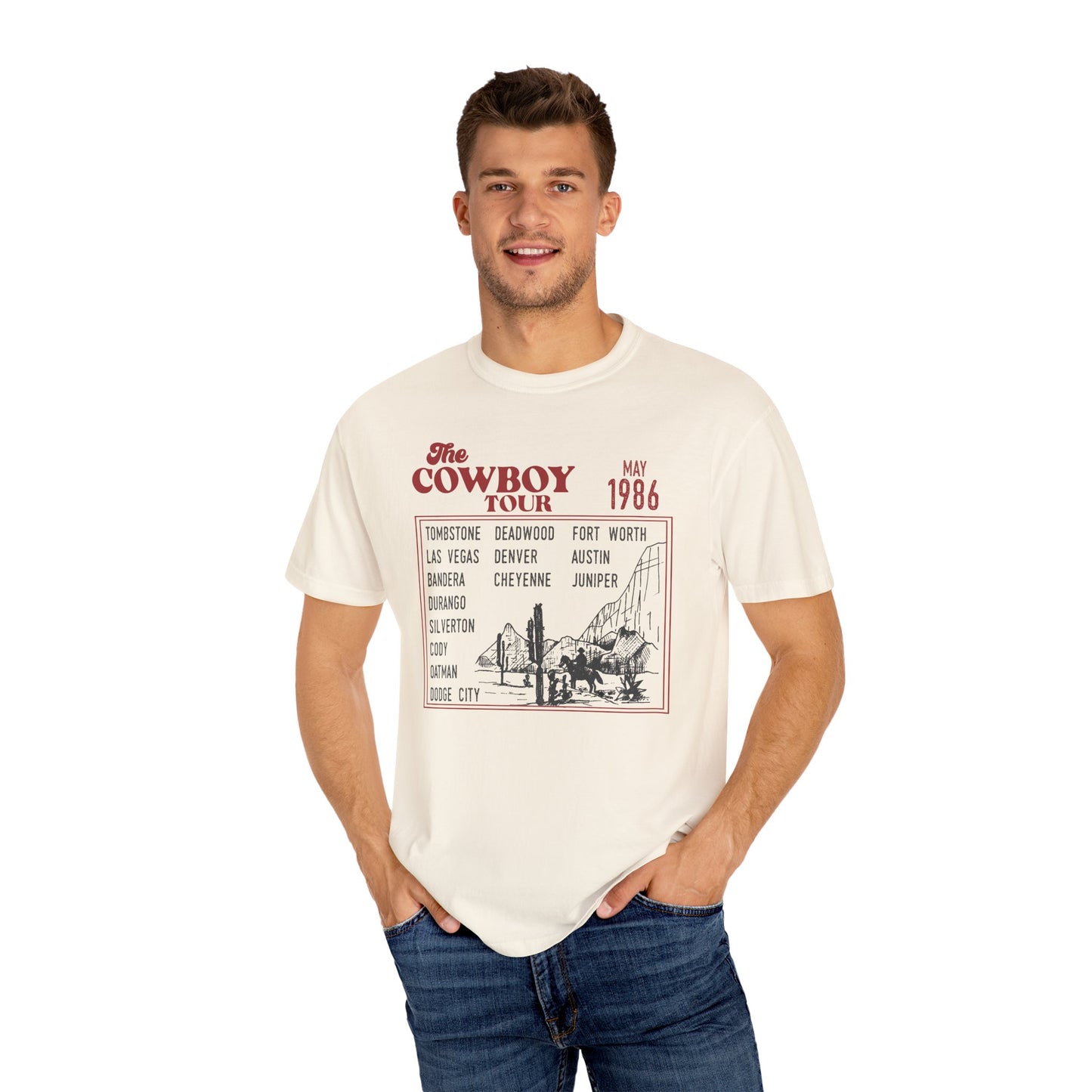 Vintage Cowboy Tour Unisex T-shirt - 1986 Cattle Drive Nostalgic