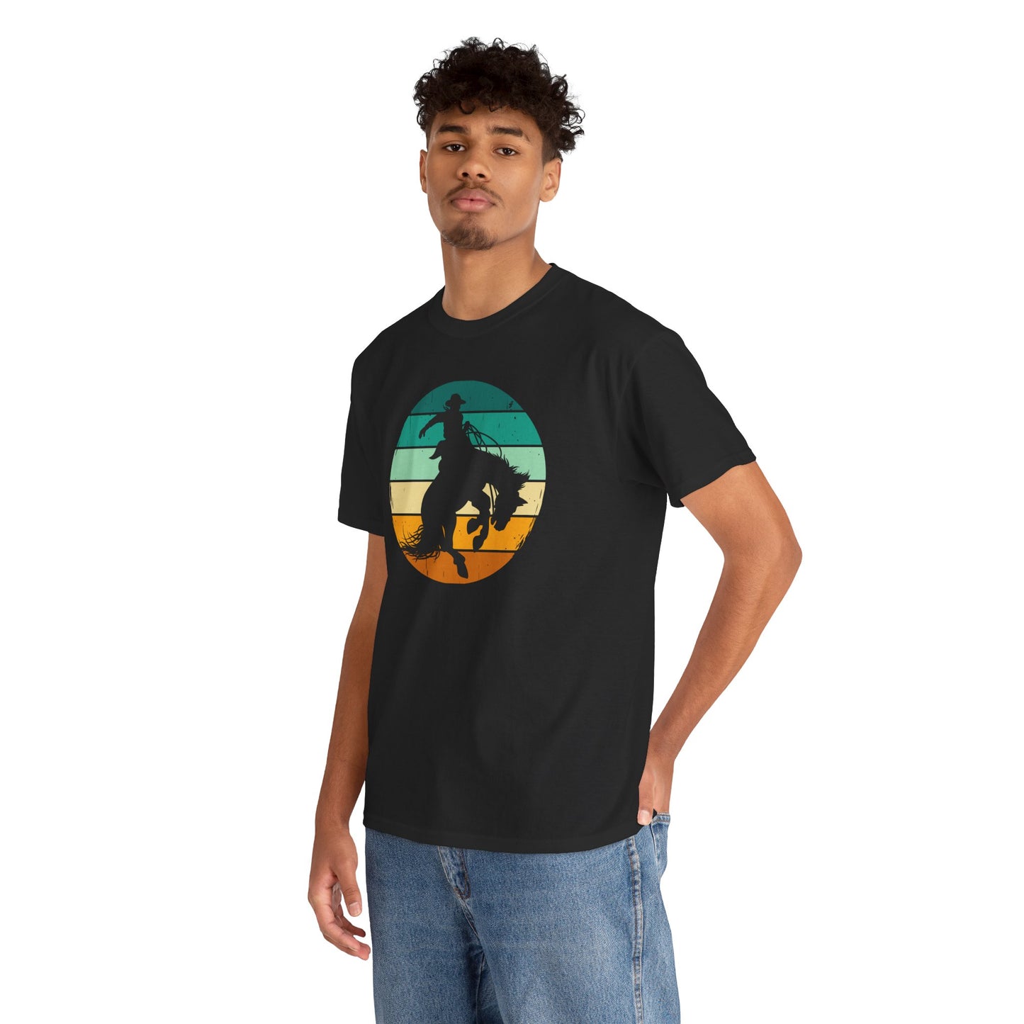 Ride It! Retro Cowboy Unisex Heavy Cotton Tee Rodeo, Honky Tonk, Concert, County Fair -Great Layering Tee. 8 Great Colors to Choose From