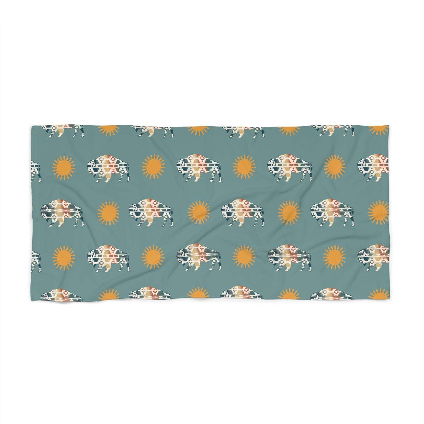 Aztec Buffalo Sunshine Boho Vibe Turquoise Western Trendy Beach Towel A Must On That Beach Vacation or Hanging By The Pool, River Day or Lazy Lake Trip