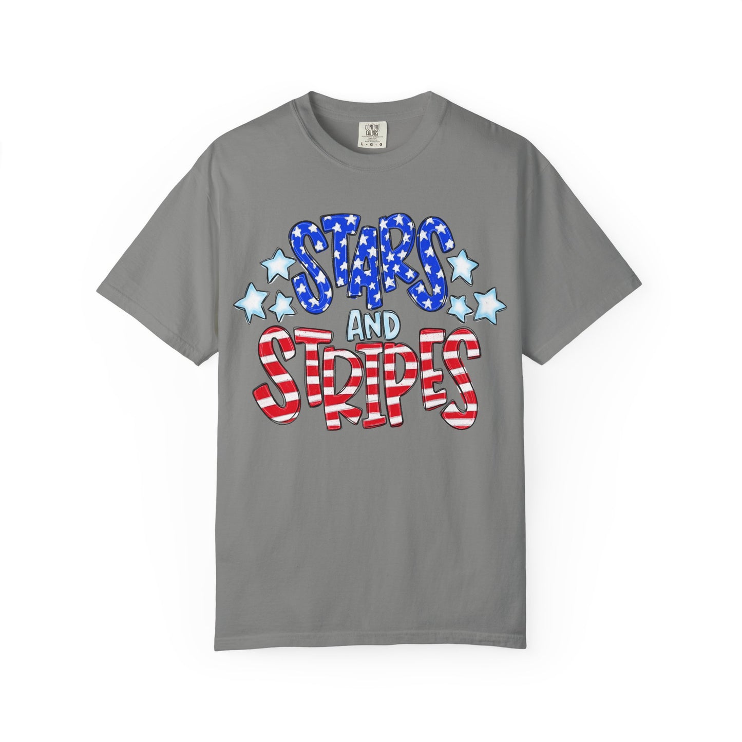 America The Beautiful Stars and Stripes Garment-Dyed Unisex T-Shirt, 4th of July Tee, Fourth of July Top, Patriotic Tshirt, Red White and Blue