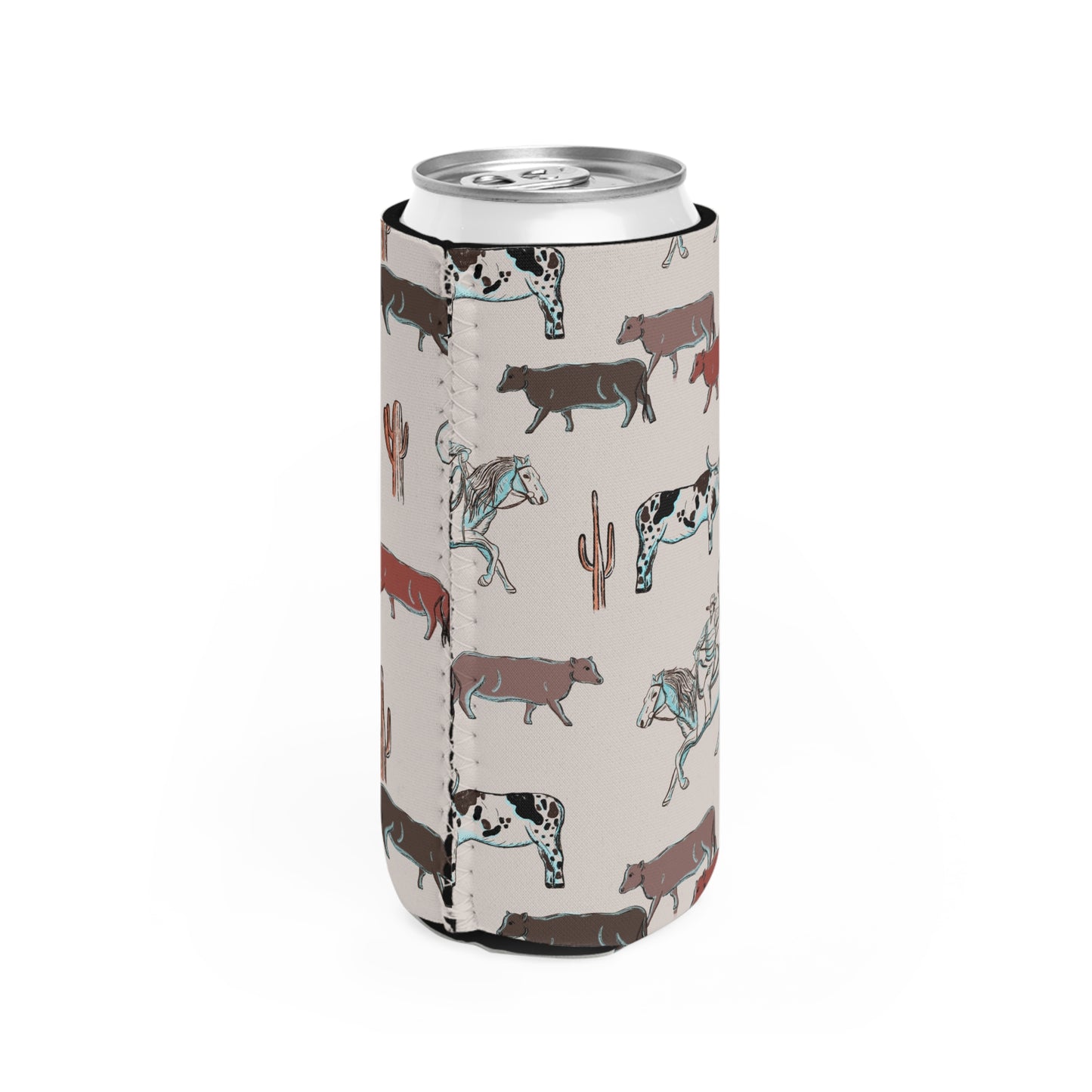 Cattle Drive Slim Koozie Western Vibes Retro Cowboy Slim Can Cooler - Fun Rodeo Theme for Outdoor Events