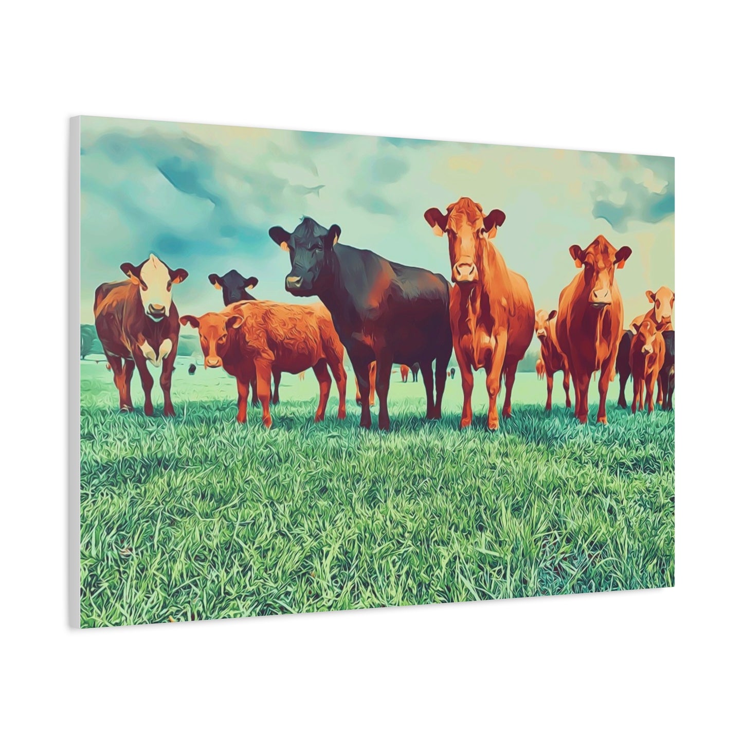 Original Farm Angus Black And Red Farm Rustic Farmhouse Canvas Art Print, Cow Wall Decor, Country Home Decor,Farmhouse Wall Art