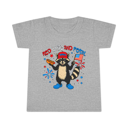 Toddler Red White and Feral Fourth of July T-Shirt, Cute Raccoon Tee, Kids Independence Day Top, 4th of July Shirt, Red White and Blue Apparel, Independence Day Fireworks