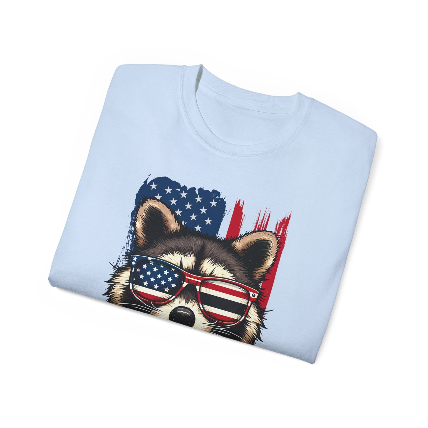 Feral Merica'  Raccoon Tee - Unisex Cotton T-Shirt for 4th of July, Independence Day Tee, Fourth of July, July 4th Tshirt, American Flag, Patriotic Tee