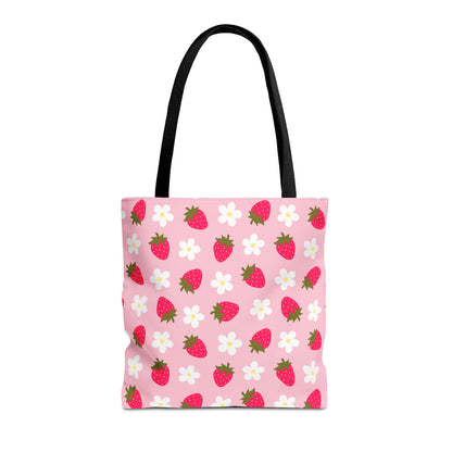 Adorable Strawberry Floral Tote Bag - Perfect for Summer Outings, Farmers' Markets, Festivals, Garage Sales, Grocery, Kids, Lake, River, Pool, Beach Bag