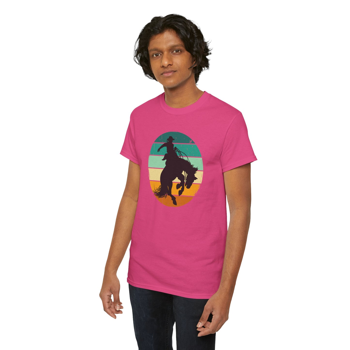 Ride It! Retro Cowboy Unisex Heavy Cotton Tee Rodeo, Honky Tonk,  Concert, County Fair -Great Layering Tee.  8 Great Colors to Choose From