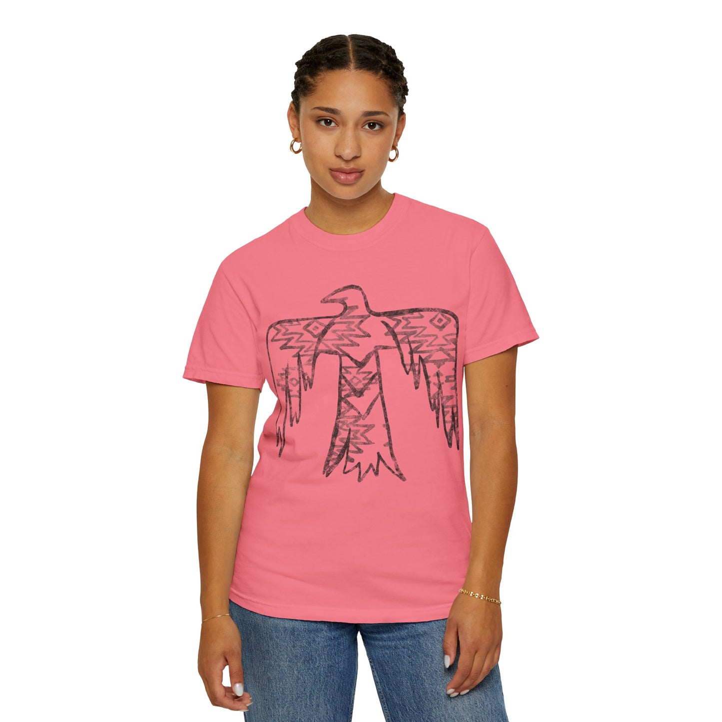 American Indian Thunderbird Grunge Unisex Garment-Dyed T-Shirt with Artistic Design, Casual Wear, Boho Style,  Graphic Tee, Eco-Friendly Fashion, Unique Gift For Her