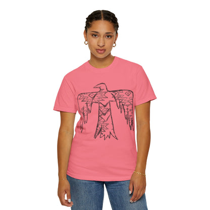 American Indian Thunderbird Grunge Unisex Garment-Dyed T-Shirt with Artistic Design, Casual Wear, Boho Style,  Graphic Tee, Eco-Friendly Fashion, Unique Gift For Her