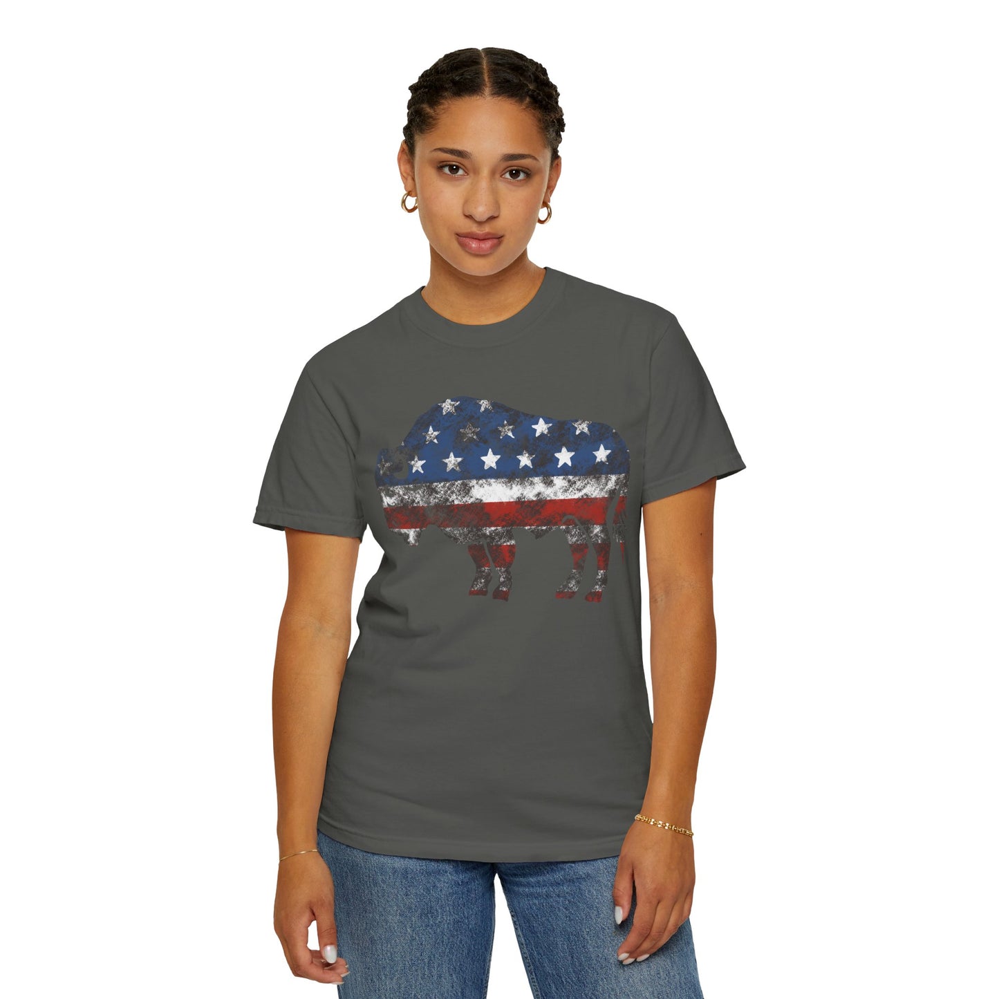 Distressed Graphic American Buffalo T-Shirt, Patriotic Tee, Unisex Graphic Shirt, 4th of July, Red White and Blue, Fourth of July,  Different colors