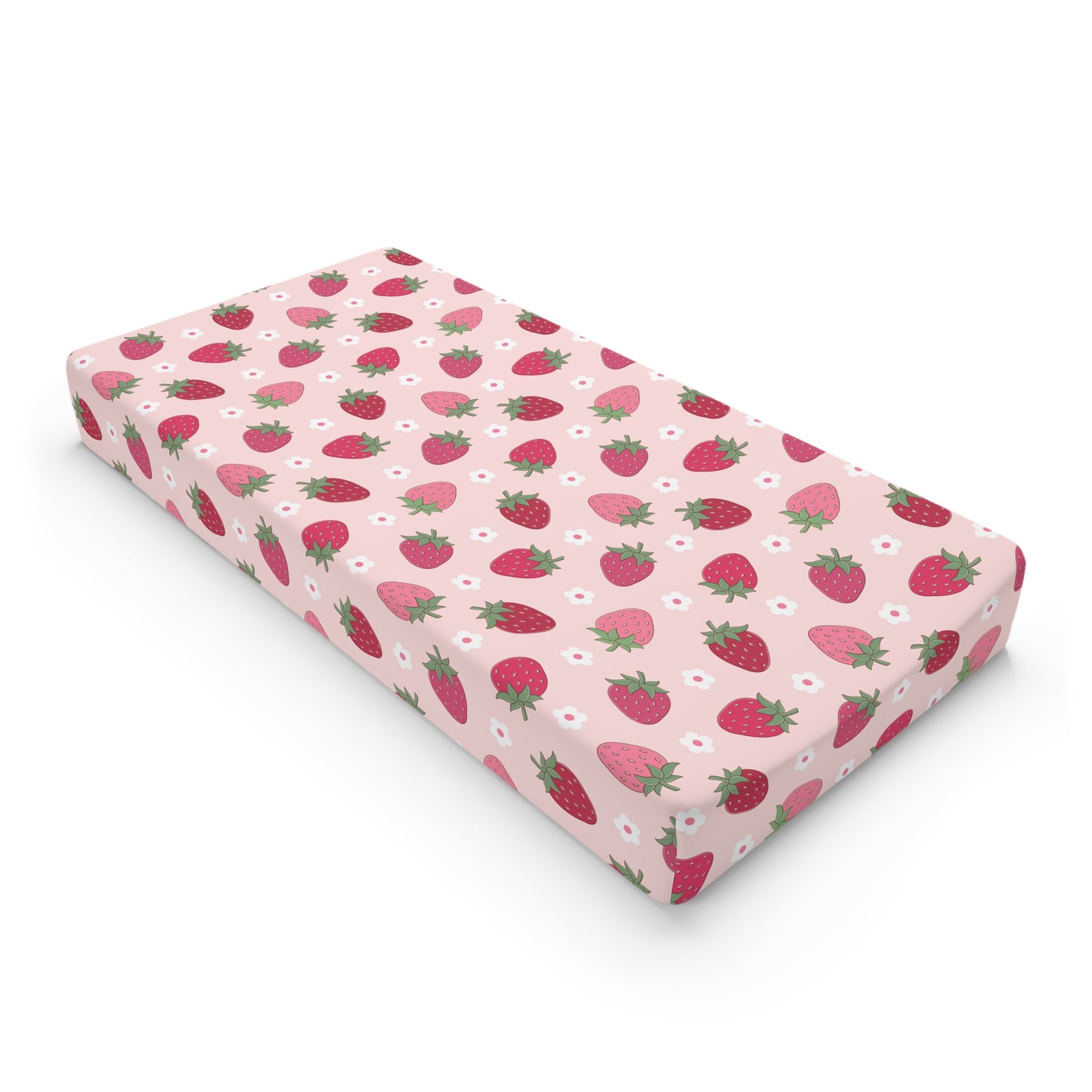 Sweet Strawberry Baby Changing Pad Cover, Nursery Decor, Baby Shower Gift, Floral Kids Bedding, Baby Girl Room, Strawberry Nursery