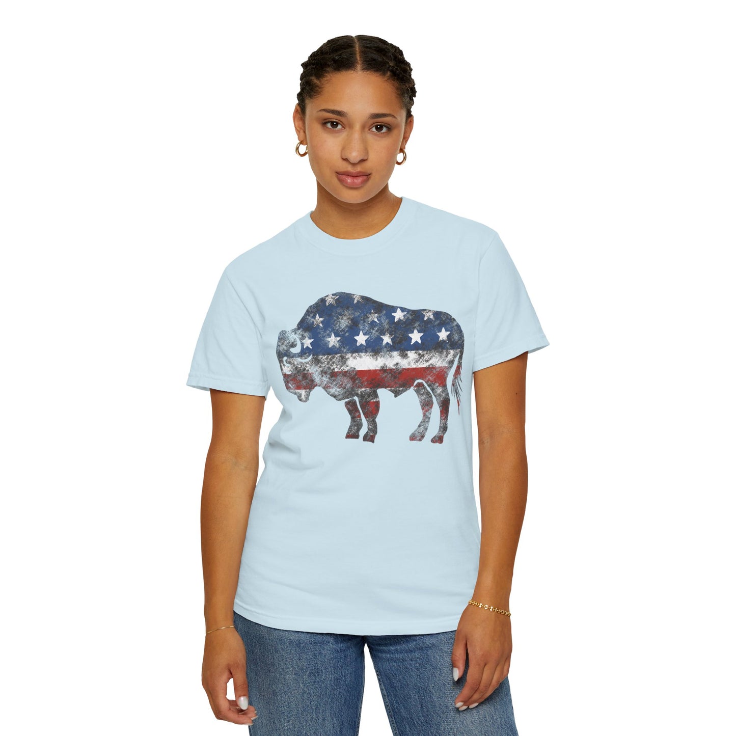 Distressed Graphic American Buffalo T-Shirt, Patriotic Tee, Unisex Graphic Shirt, 4th of July, Red White and Blue, Fourth of July,  Different colors