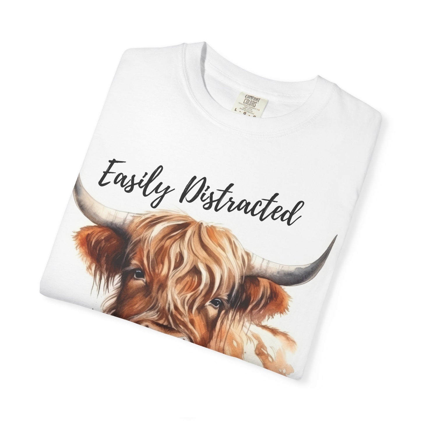 Adorable Highland Cow Easily Distracted By Cows Unisex Tshirt, Cow Tee, Highland Cow T-Shirt, Fluffy Cows, Horned Cow, Women's TShirt