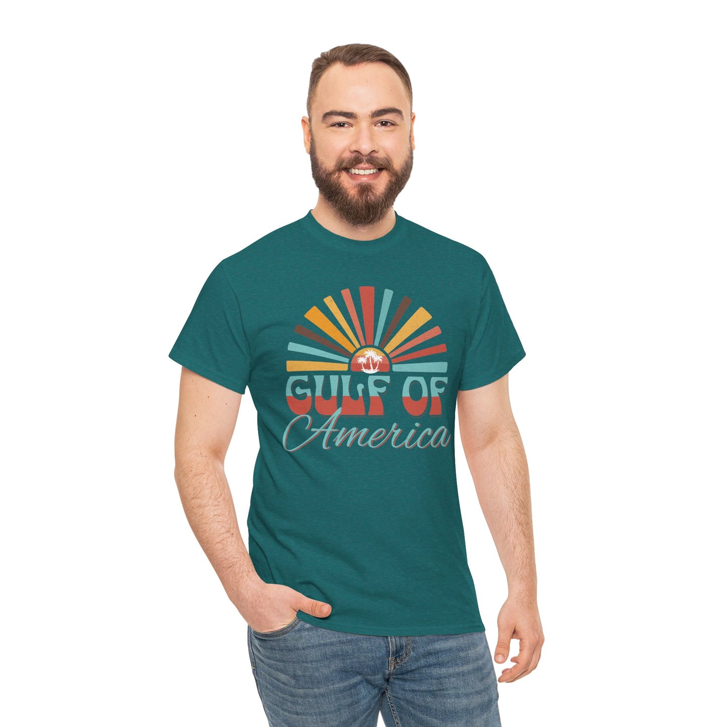 Gulf of America Sunset Tee - Casual Summer Vibe, Beachwear for Vacation, Gift for Travelers, Festival Essential, Retro Graphic Tee, Beach Wea