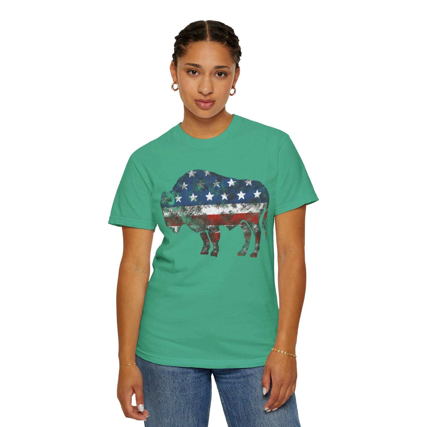 Distressed Graphic American Buffalo T-Shirt, Patriotic Tee, Unisex Graphic Shirt, 4th of July, Red White and Blue, Fourth of July,  Different colors