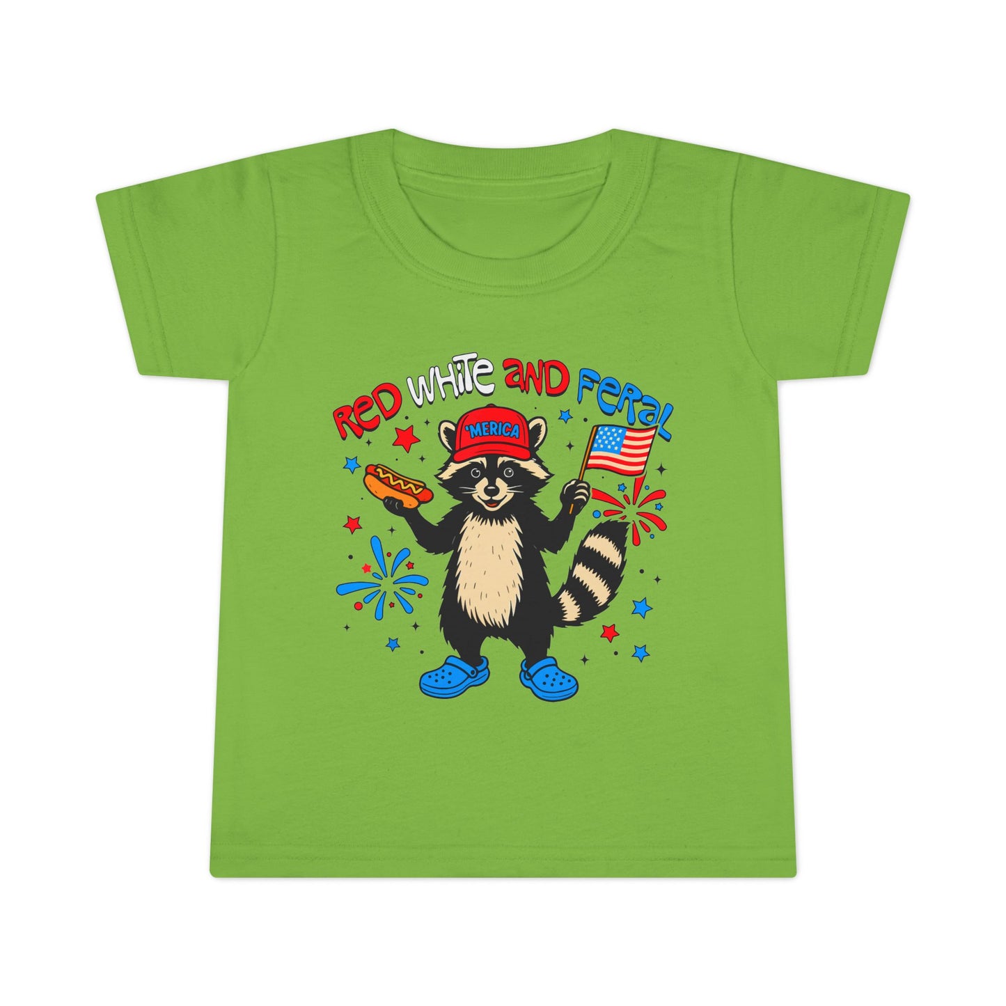 Toddler Red White and Feral Fourth of July T-Shirt, Cute Raccoon Tee, Kids Independence Day Top, 4th of July Shirt, Red White and Blue Apparel, Independence Day Fireworks