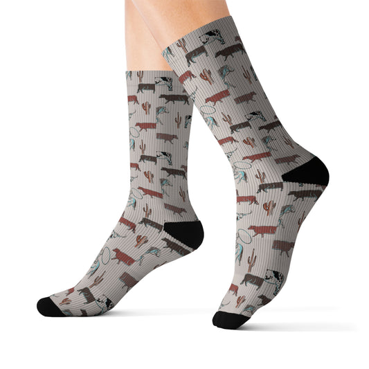 Fun Western Cattle Drive Socks - Fun, Cozy Footwear for Pet Lovers, Gift for Friends, Cute Casual Sock, Birthday Gift, Animal Theme Socks, Boot Socks