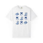 Blue Chinoiserie Cowgirl Collage Top, Cowgirl Bows Blue Toile Bows and Boots Tee, Trendy Blue & White Tshirt, Western T-shirt