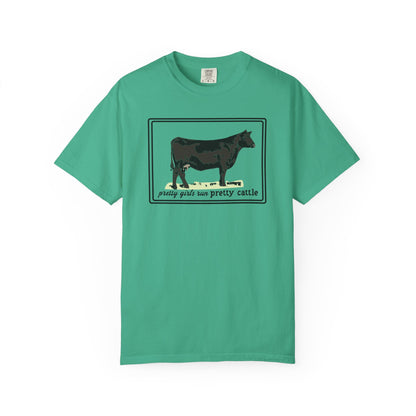 Pretty Girls Run Pretty Cattle - Casual Cow Graphic T-Shirt - Farm Momma, FFA, Summer, Show Cattle, Sale Barn - Multiple Colors