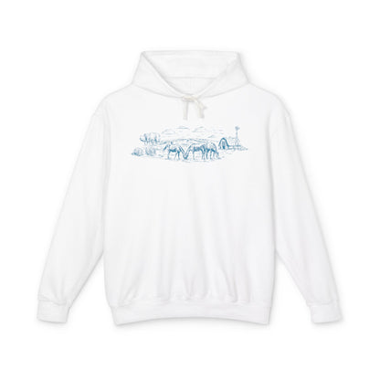 Lightweight Hand Drawn Horse Landscape Hoodie | Cozy Equine Sweatshirt for Horse Lovers and Farmers