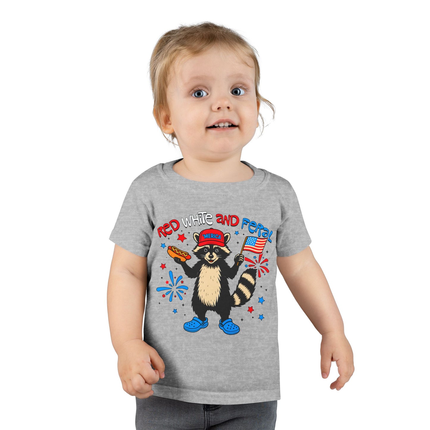 Toddler Red White and Feral Fourth of July T-Shirt, Cute Raccoon Tee, Kids Independence Day Top, 4th of July Shirt, Red White and Blue Apparel, Independence Day Fireworks
