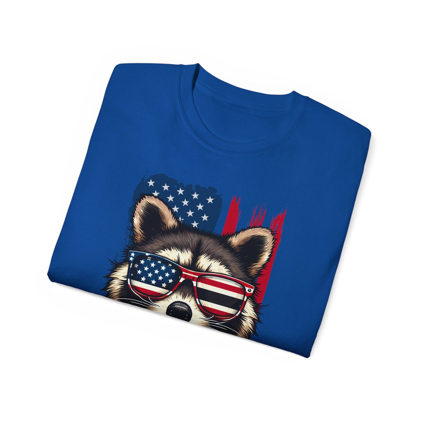 Feral Merica'  Raccoon Tee - Unisex Cotton T-Shirt for 4th of July, Independence Day Tee, Fourth of July, July 4th Tshirt, American Flag, Patriotic Tee