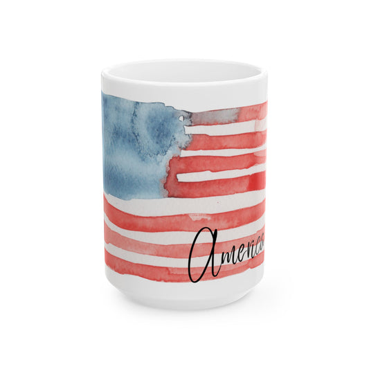 Old Glory Coffee Mug - Patriotic Ceramic Mug - 11oz & 15oz | American Flag Design | Perfect for Independence Day, Memorial Day, Gift for Veterans, Coffee Lover