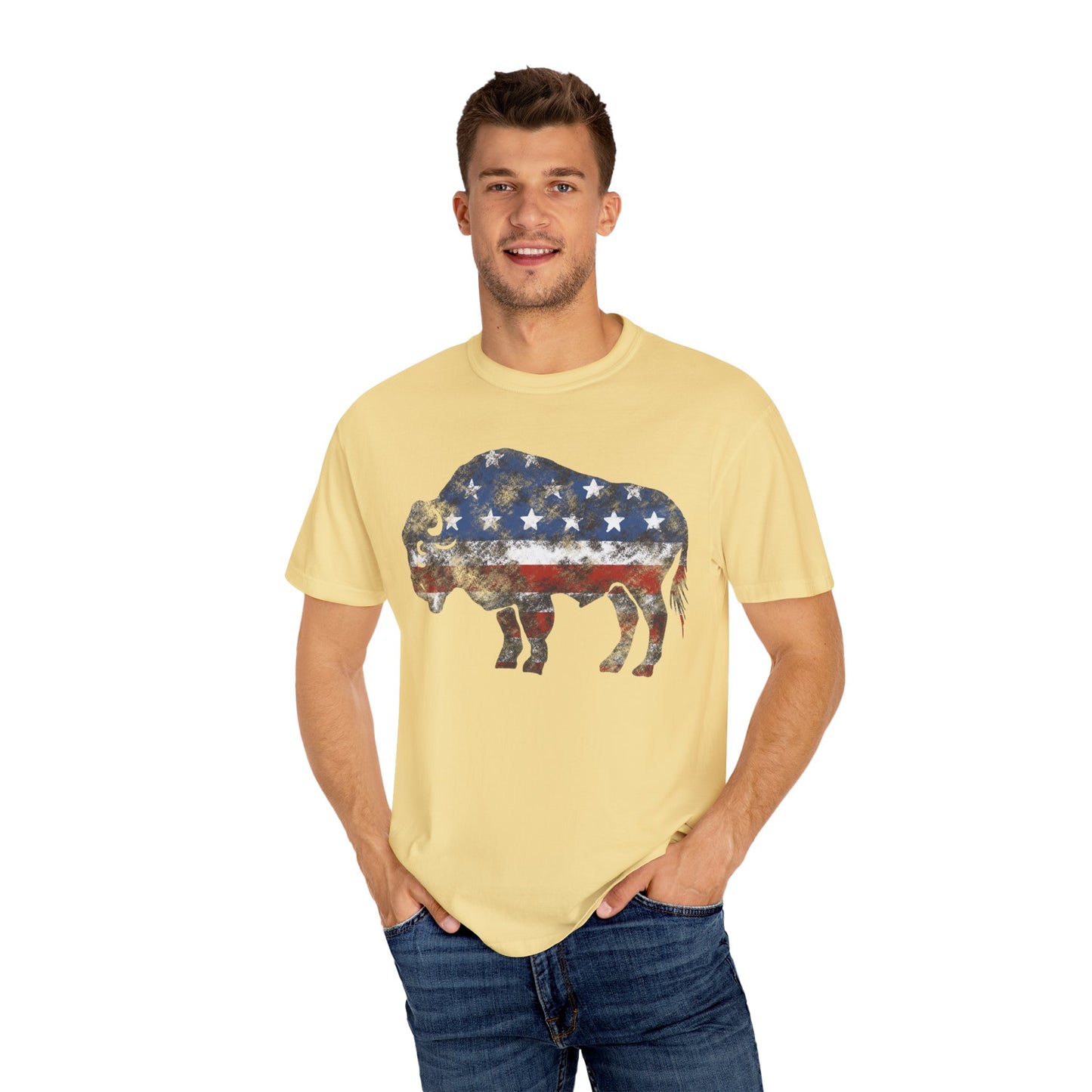 Distressed Graphic American Buffalo T-Shirt, Patriotic Tee, Unisex Graphic Shirt, 4th of July, Red White and Blue, Fourth of July,  Different colors