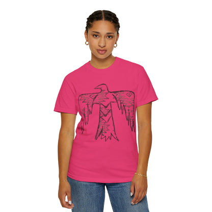 American Indian Thunderbird Grunge Unisex Garment-Dyed T-Shirt with Artistic Design, Casual Wear, Boho Style,  Graphic Tee, Eco-Friendly Fashion, Unique Gift For Her