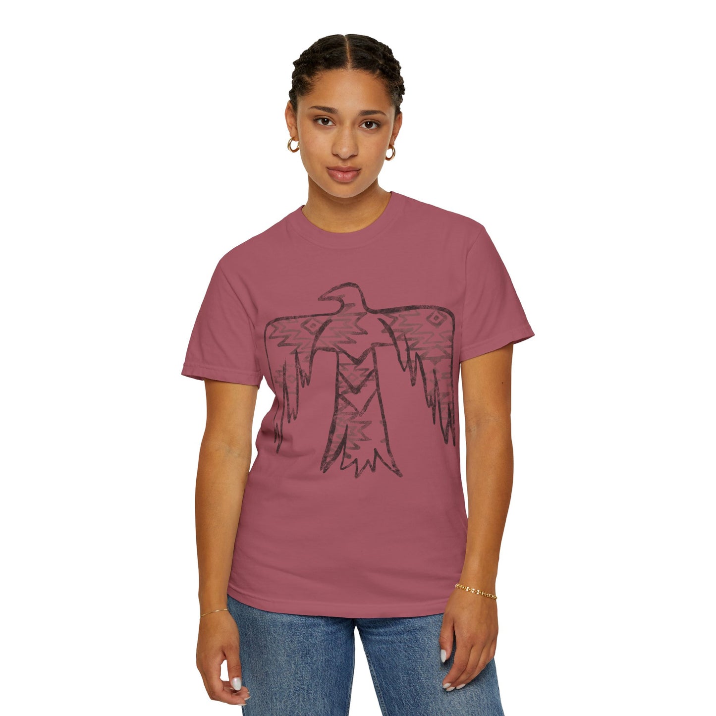 American Indian Thunderbird Grunge Unisex Garment-Dyed T-Shirt with Artistic Design, Casual Wear, Boho Style,  Graphic Tee, Eco-Friendly Fashion, Unique Gift For Her