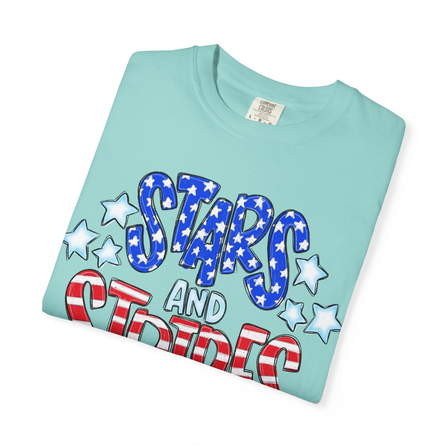 America The Beautiful Stars and Stripes Garment-Dyed Unisex T-Shirt, 4th of July Tee, Fourth of July Top, Patriotic Tshirt, Red White and Blue