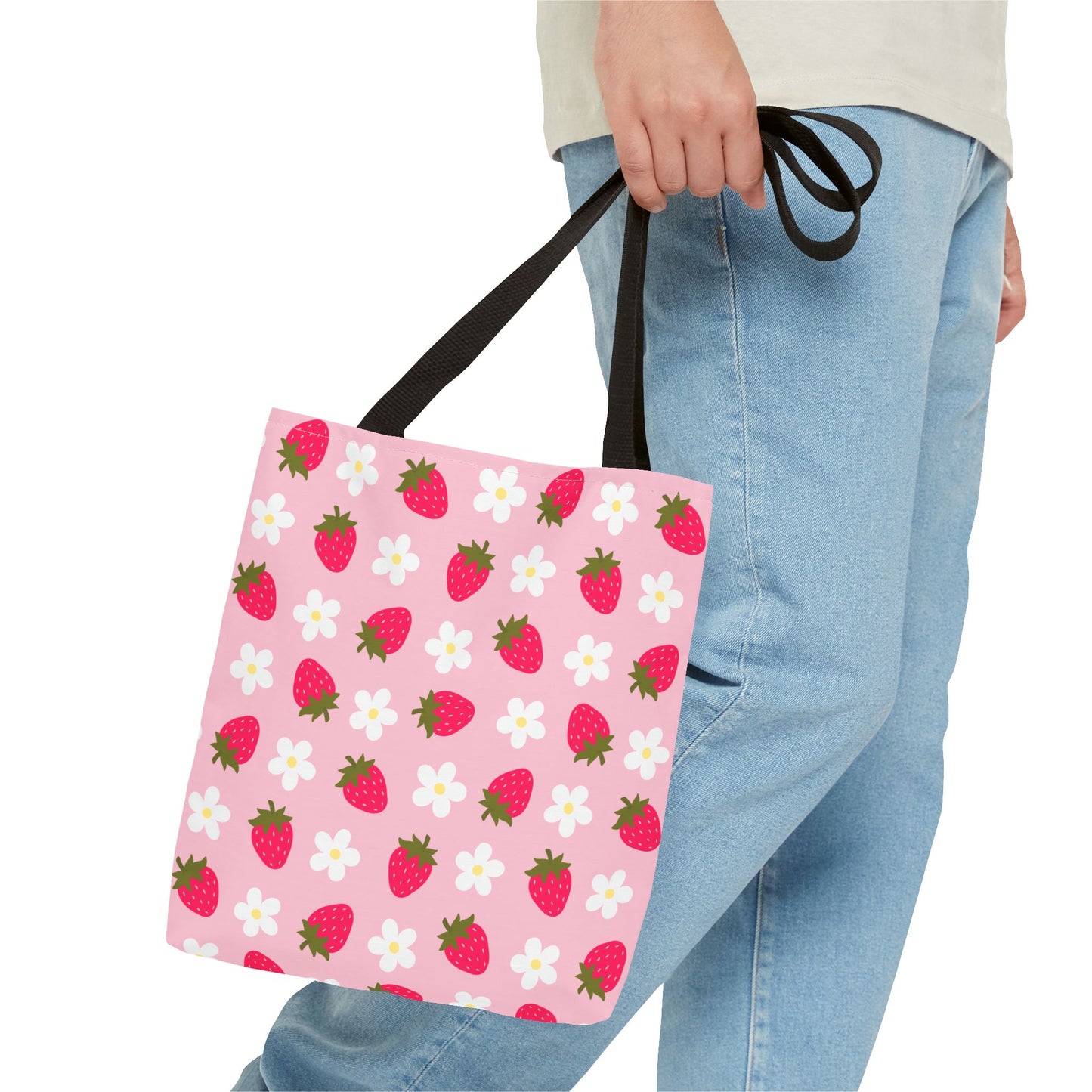 Adorable Strawberry Floral Tote Bag - Perfect for Summer Outings, Farmers' Markets, Festivals, Garage Sales, Grocery, Kids, Lake, River, Pool, Beach Bag