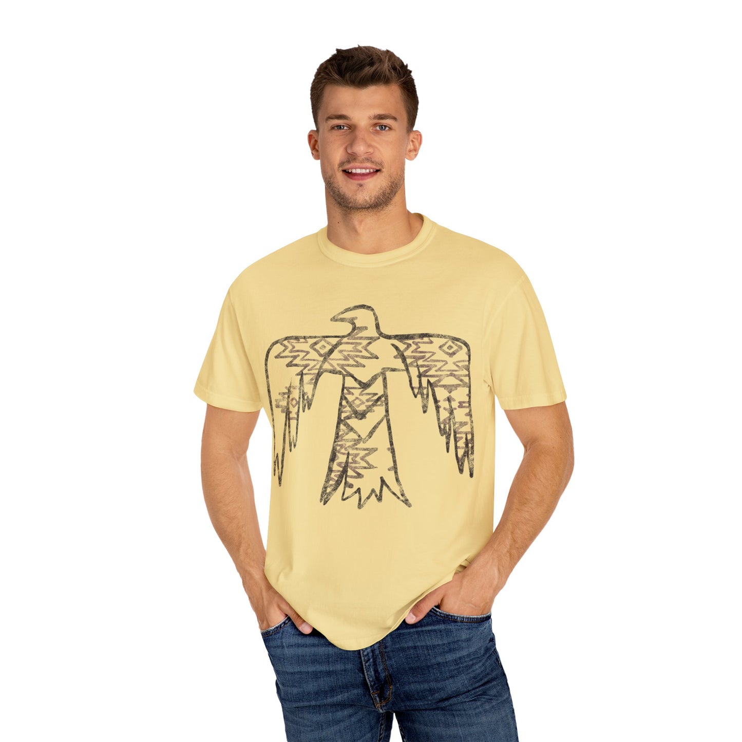 American Indian Thunderbird Grunge Unisex Garment-Dyed T-Shirt with Artistic Design, Casual Wear, Boho Style,  Graphic Tee, Eco-Friendly Fashion, Unique Gift For Her