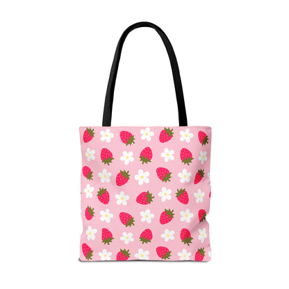 Adorable Strawberry Floral Tote Bag - Perfect for Summer Outings, Farmers' Markets, Festivals, Garage Sales, Grocery, Kids, Lake, River, Pool, Beach Bag