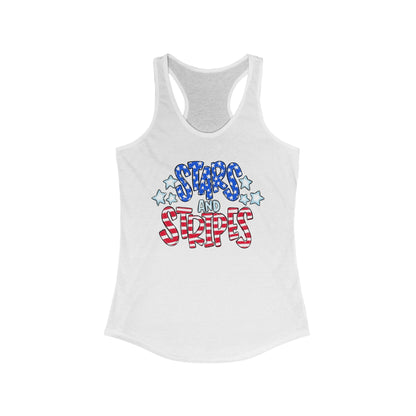 Stars and Stripes Racerback Tank, Patriotic Summer Top, 4th of July Clothing, Independence Day Shirt, Vacation Wear, Festive Activewear Red White and Blue