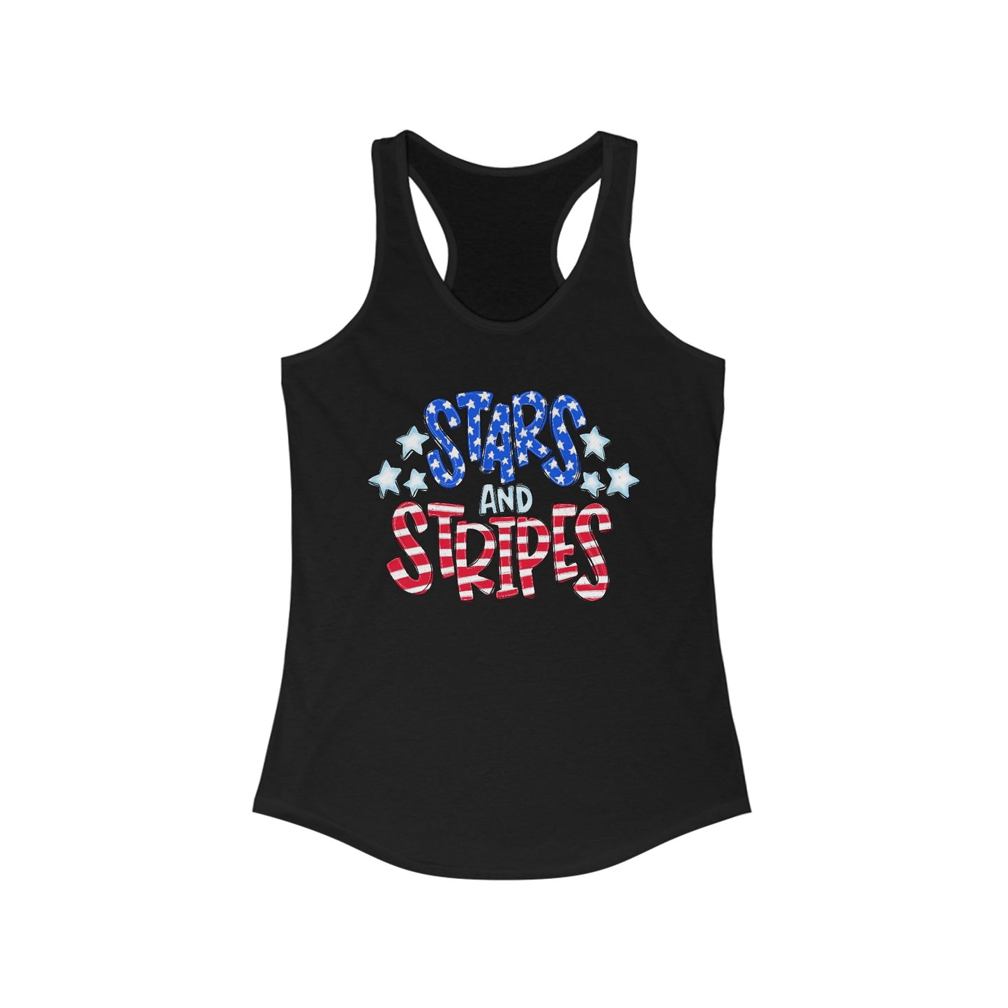 Stars and Stripes Racerback Tank, Patriotic Summer Top, 4th of July Clothing, Independence Day Shirt, Vacation Wear, Festive Activewear Red White and Blue