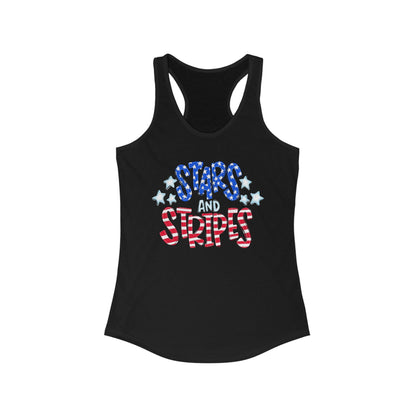 Stars and Stripes Racerback Tank, Patriotic Summer Top, 4th of July Clothing, Independence Day Shirt, Vacation Wear, Festive Activewear Red White and Blue
