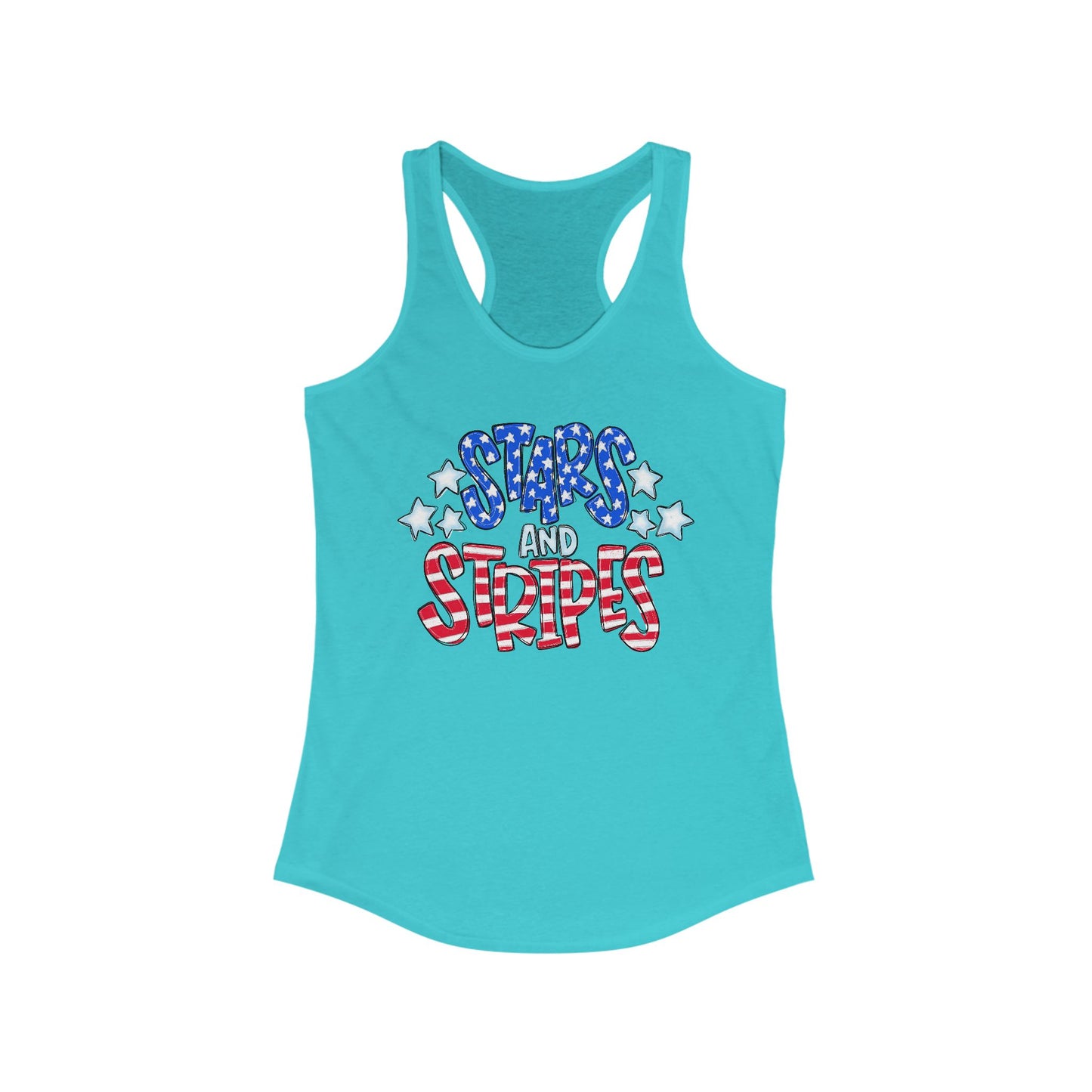 Stars and Stripes Racerback Tank, Patriotic Summer Top, 4th of July Clothing, Independence Day Shirt, Vacation Wear, Festive Activewear Red White and Blue